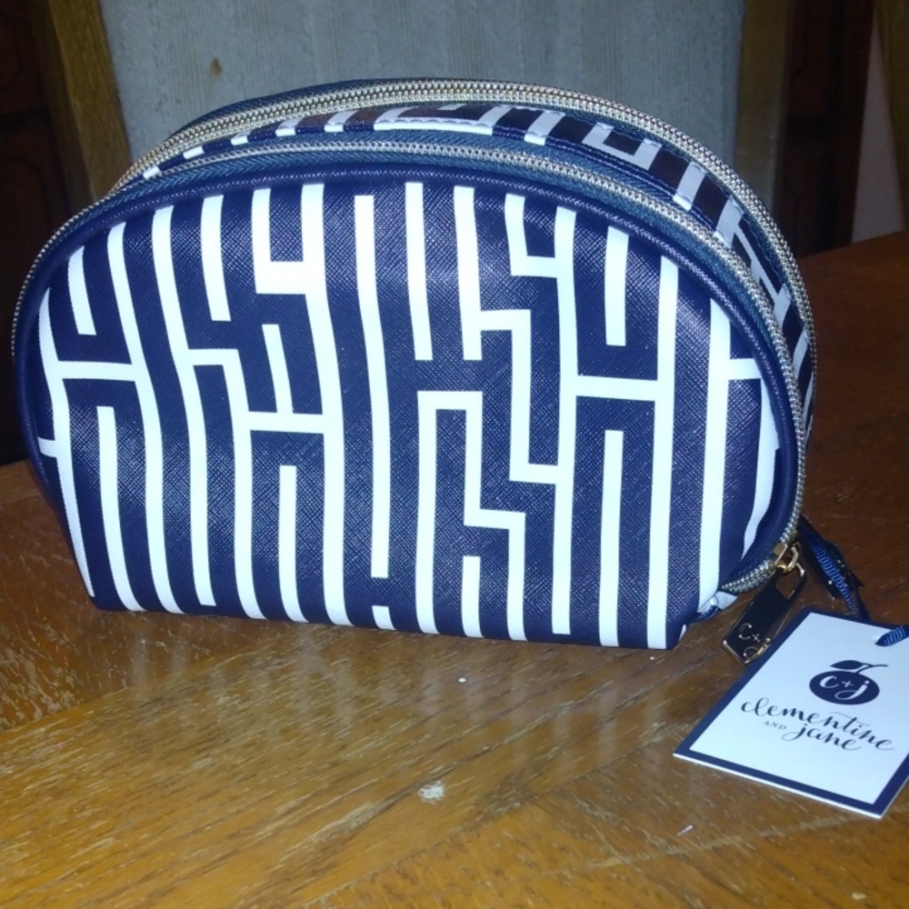 Clementine And Jane Navy and White Geometric Pattern Double Sided Cosmetic Bag